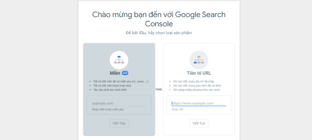 Bạn truy cập Google Search Console và nhập URL của bạn vào