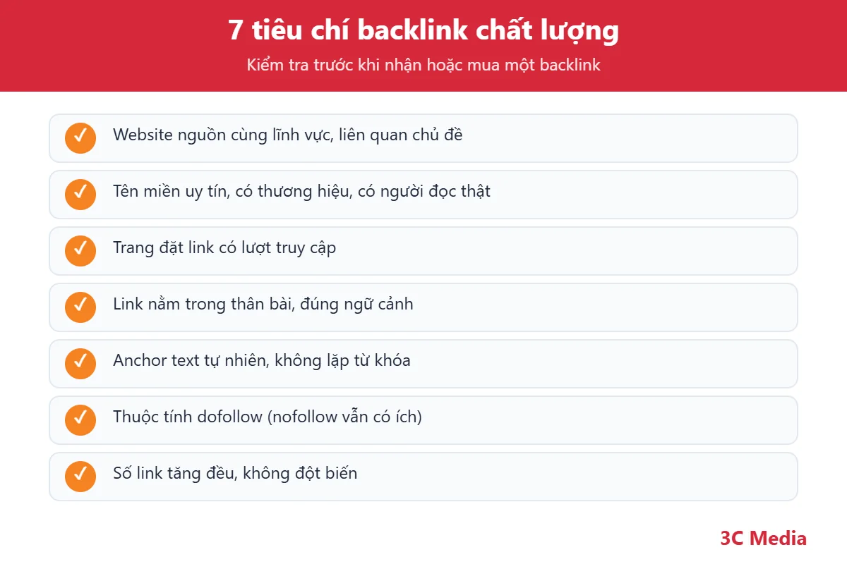7 tiêu chí đánh giá backlink chất lượng: liên quan, uy tín, traffic, vị trí, anchor, dofollow, tự nhiên – 3C Media