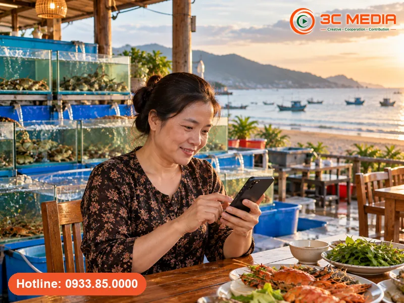 Chủ nhà hàng hải sản ven biển Quy Nhơn, Bình Định xem hồ sơ Google Maps trên điện thoại