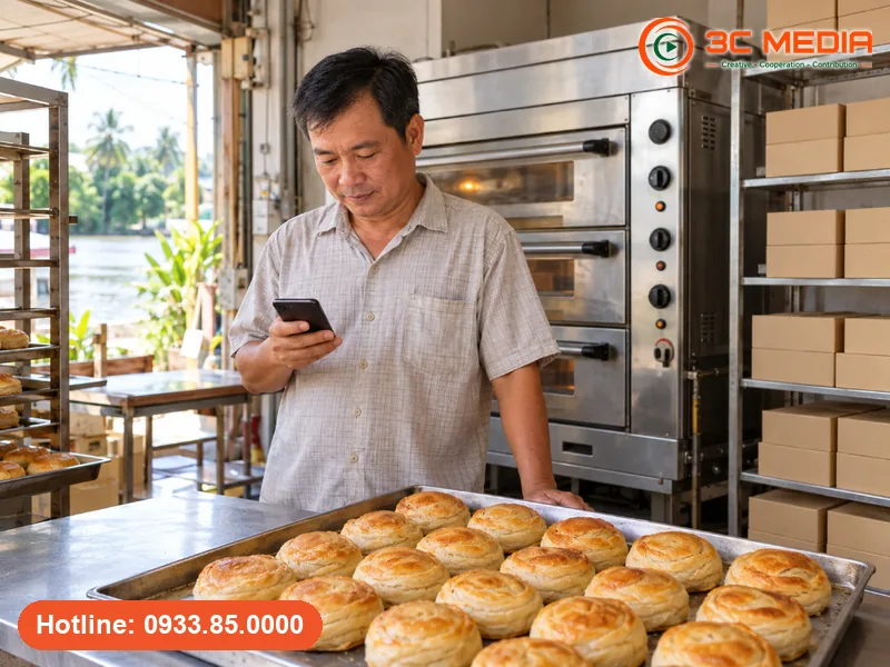 Chủ tiệm bánh pía ở khu vực Sóc Trăng cũ, Cần Thơ xem vị trí tiệm trên Google Maps cạnh mẻ bánh mới ra lò