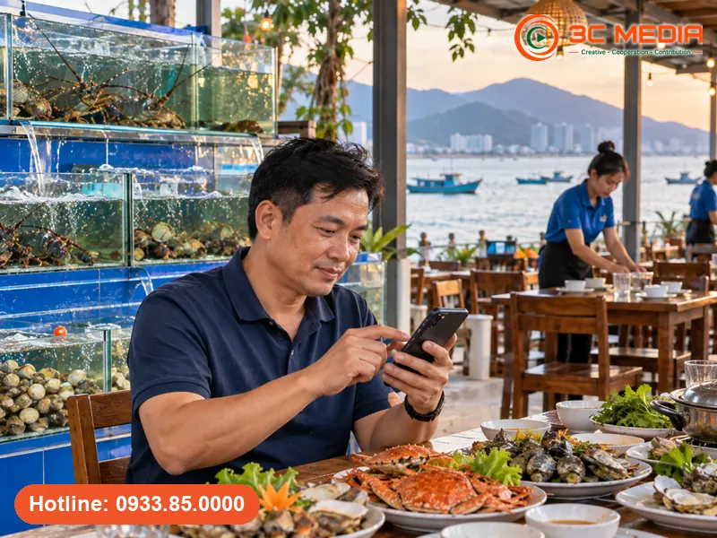 Chủ nhà hàng hải sản ở Nha Trang, Khánh Hòa kiểm tra hồ sơ Google Maps trên điện thoại