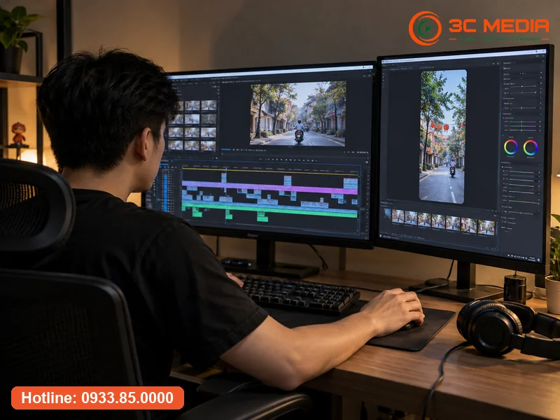 Biên tập viên dựng video clip theo yêu cầu tại 3C Media