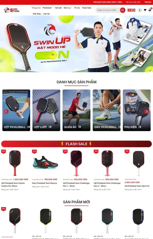 Mẫu web bán vợt pickleball 3C Media