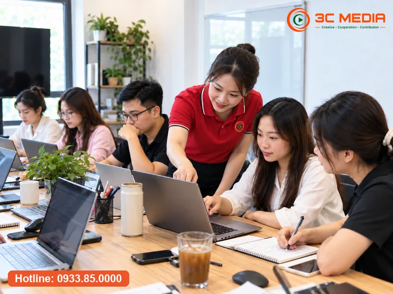 học viên thực hành viết content cùng giảng viên