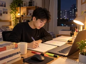 Người học viết content luyện viết mỗi ngày bên laptop và sổ tay – 3C Media