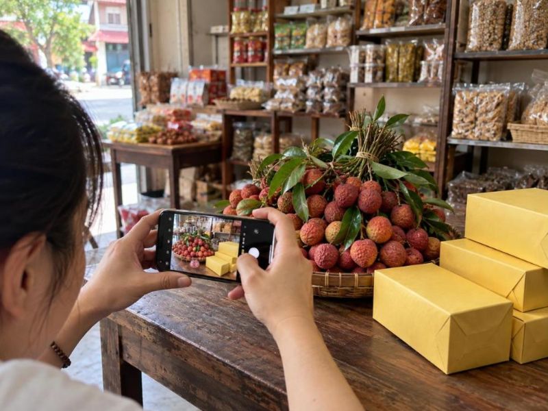 Chụp ảnh vải thiều Thanh Hà và bánh đậu xanh để bán online khi SEO tại Hải Dương