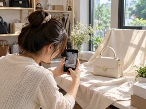 Chủ shop chụp ảnh sản phẩm bằng điện thoại để đăng bài Facebook – 3C Media
